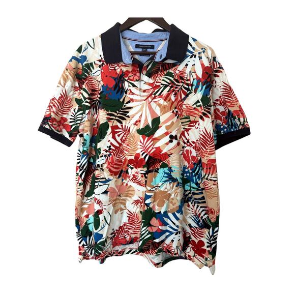 Tommy Hilfiger Mens Tropical‎ Hawaiian Short Sleeve Custom Fit Polo Shirt Sz XXL - Picture 1 of 4